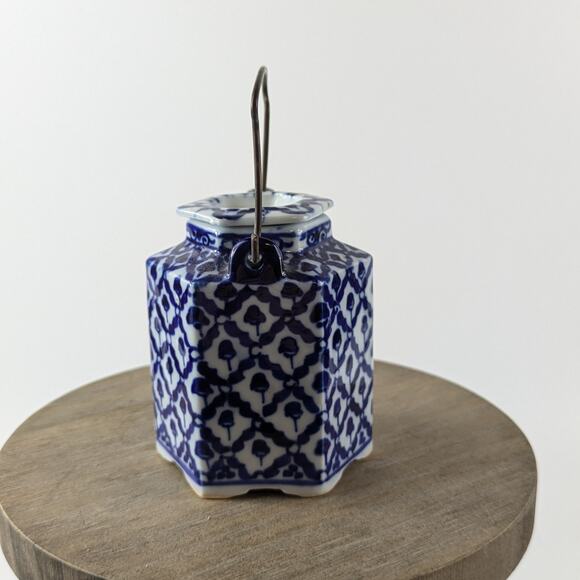 Miniature Chinese Tea Pot Vintage Soy Sauce Vinegar Container Chinoiserie Cobalt - Picture 2 of 10